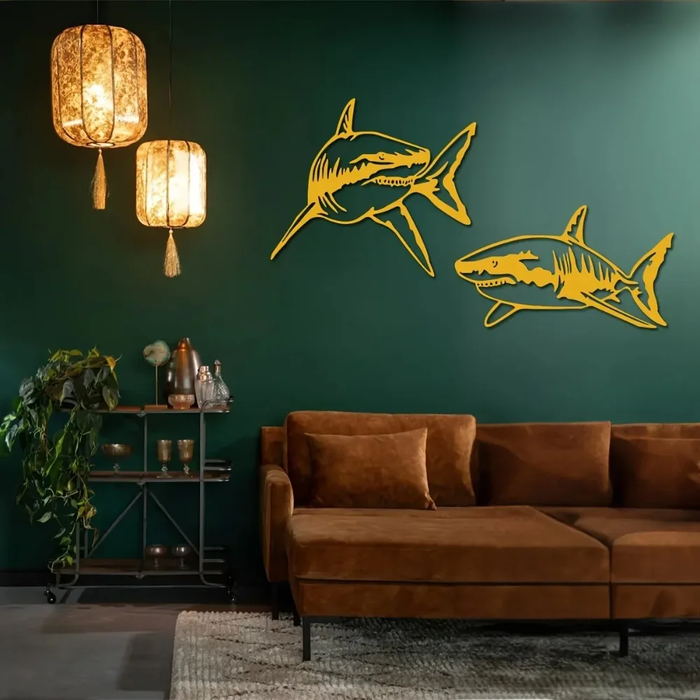 CIFBUY Metal Wall Art Shark Sculpture Large Iron Hanging Decor For Home Living Room Wedding Gift
