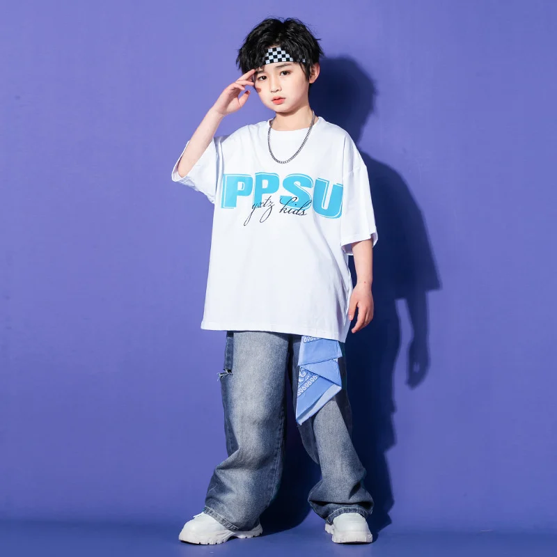 Children's street dance trendy clothes, boys' Jazz Performance clothes, short sleeved suits, team clothes