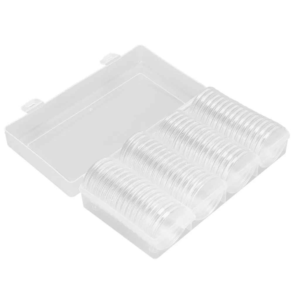 60pcs Collection Case Clear Coin Storage Box 41mm Round PS+PP Coin Capsules Stackable Coin Protection Box Coin Collection