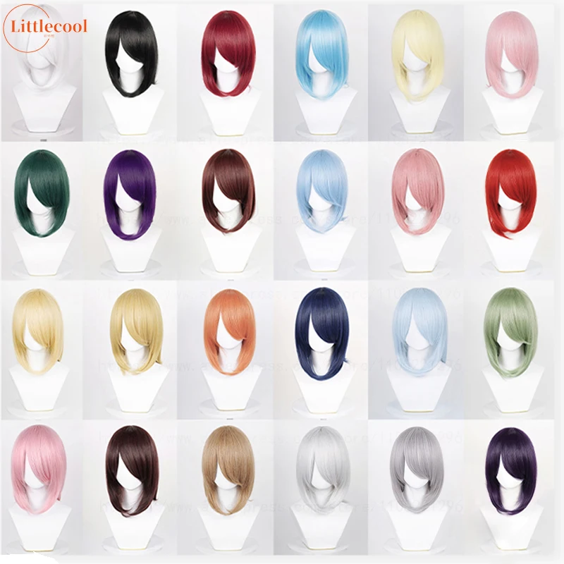40cm Basic Anime Cosplay Wig With Bang Blond Black White Red Pink Green Blue Brown Gold Blue Purple Heat Resistant Hair Wigs
