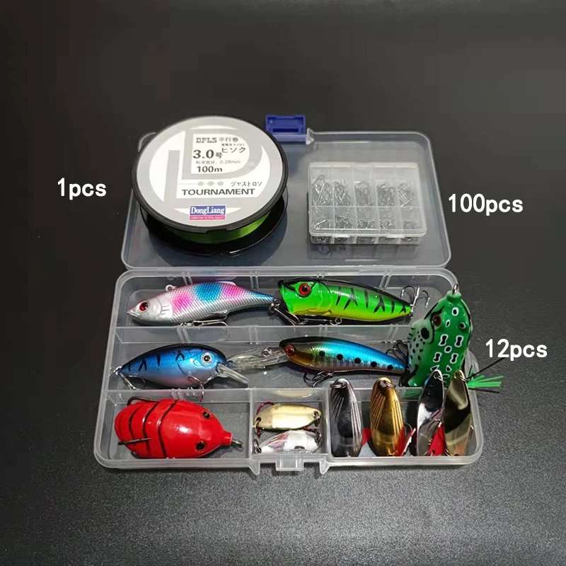 Mixed Spoon Fishing Lure Kit, VIB Soft Lure, Sapo Minnow Popper Ganchos, Todos Acessório De Pesca, água doce, B225, 164Pcs