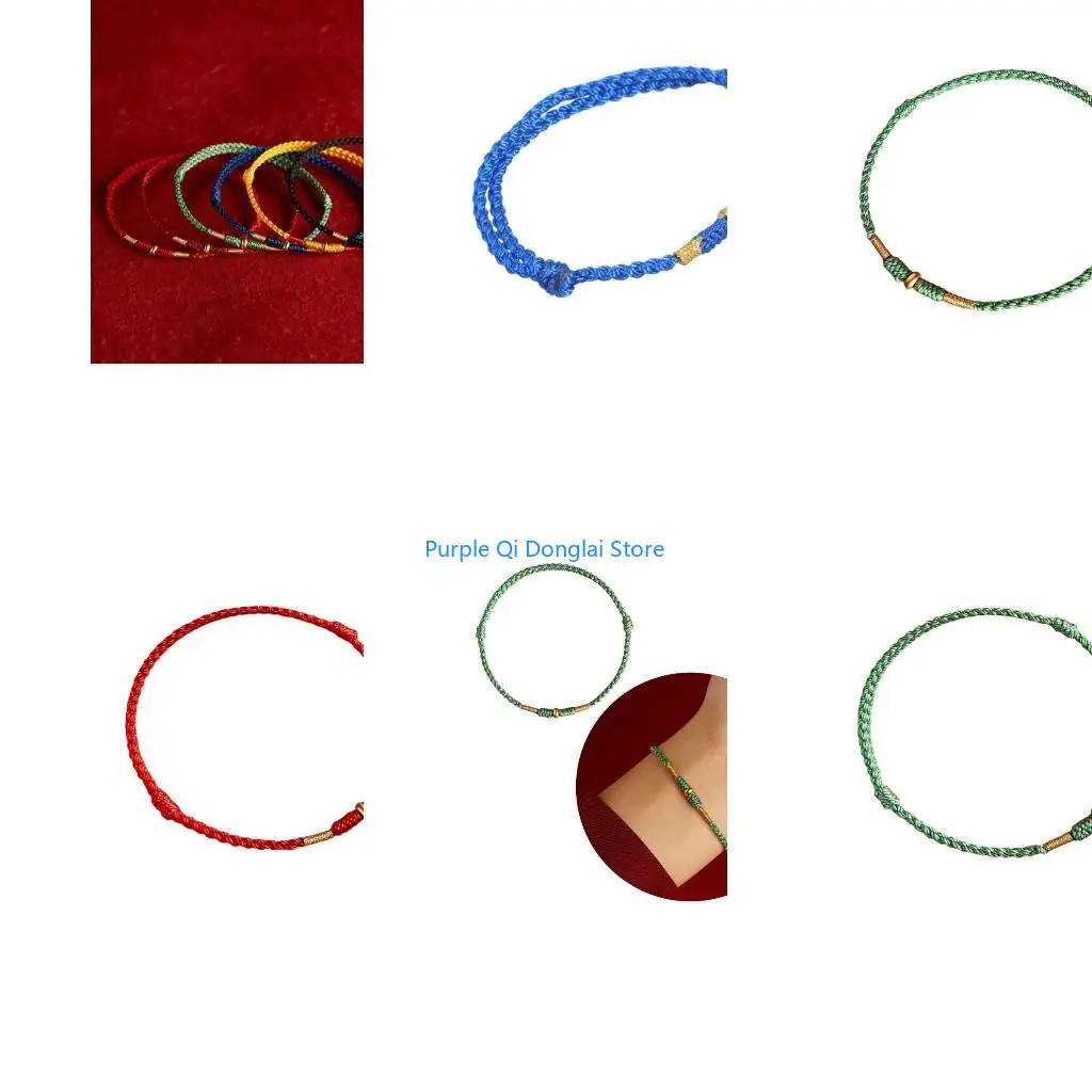 L21E Adjustable Hand Woven Red Rope Lucky Bangle for Lovers Stylish Women Men Anklet with Golden Bead Fashion Jewelry