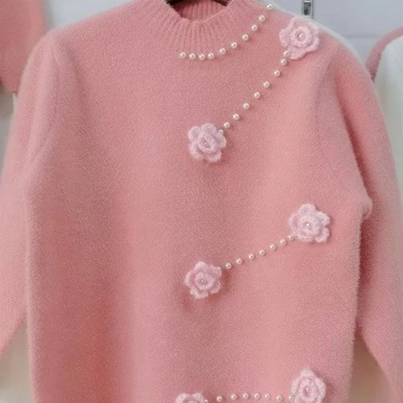 Suéter de lana de visón 3D para mujer, Cuello medio alto, versátil, estilo occidental, diseño de moda, otoño e invierno, nuevo