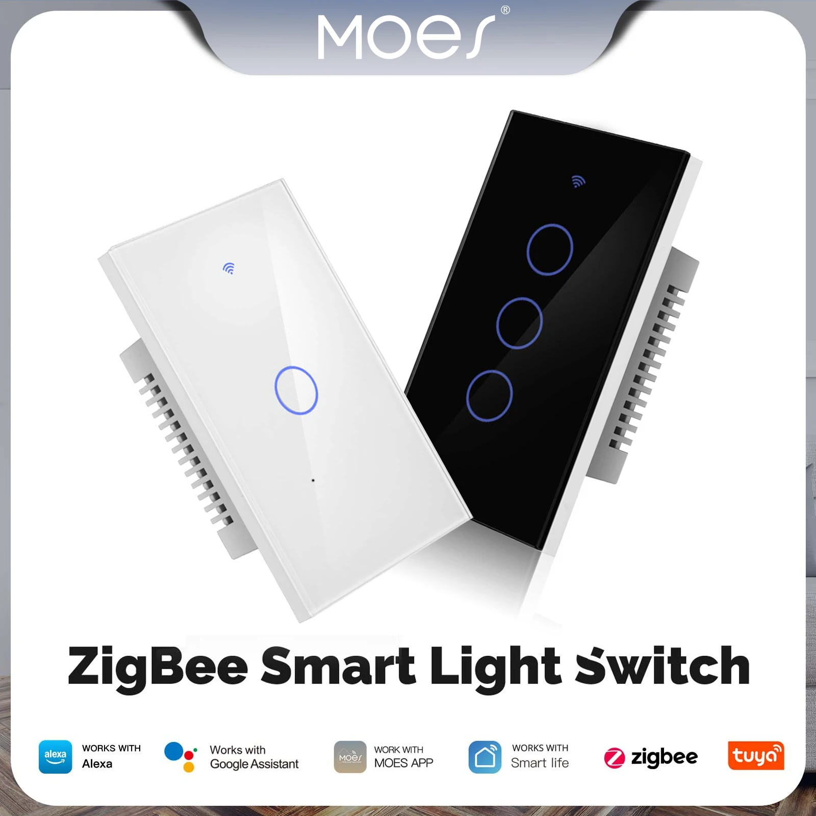 

MOES Tuya ZigBee Smart Light Touch Switch Glass Panel Remote Control Fireproof Neutral Wire Required Work With Alexa Google Home