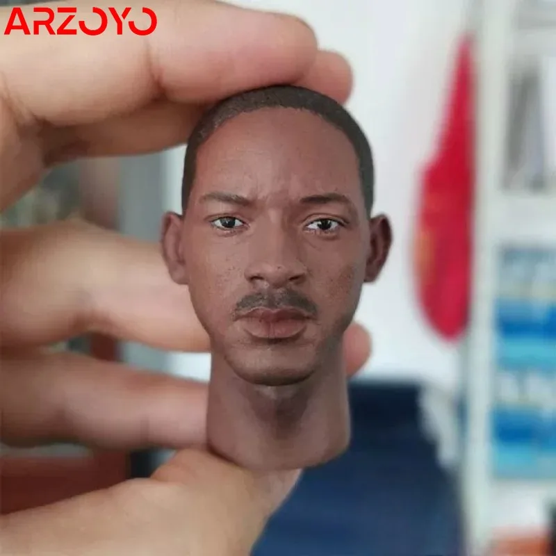 1/6 Will Smith Head Sculpt PVC Male Head Carving Fit 12'' Male Soldier Action Figure Black Body Dolls