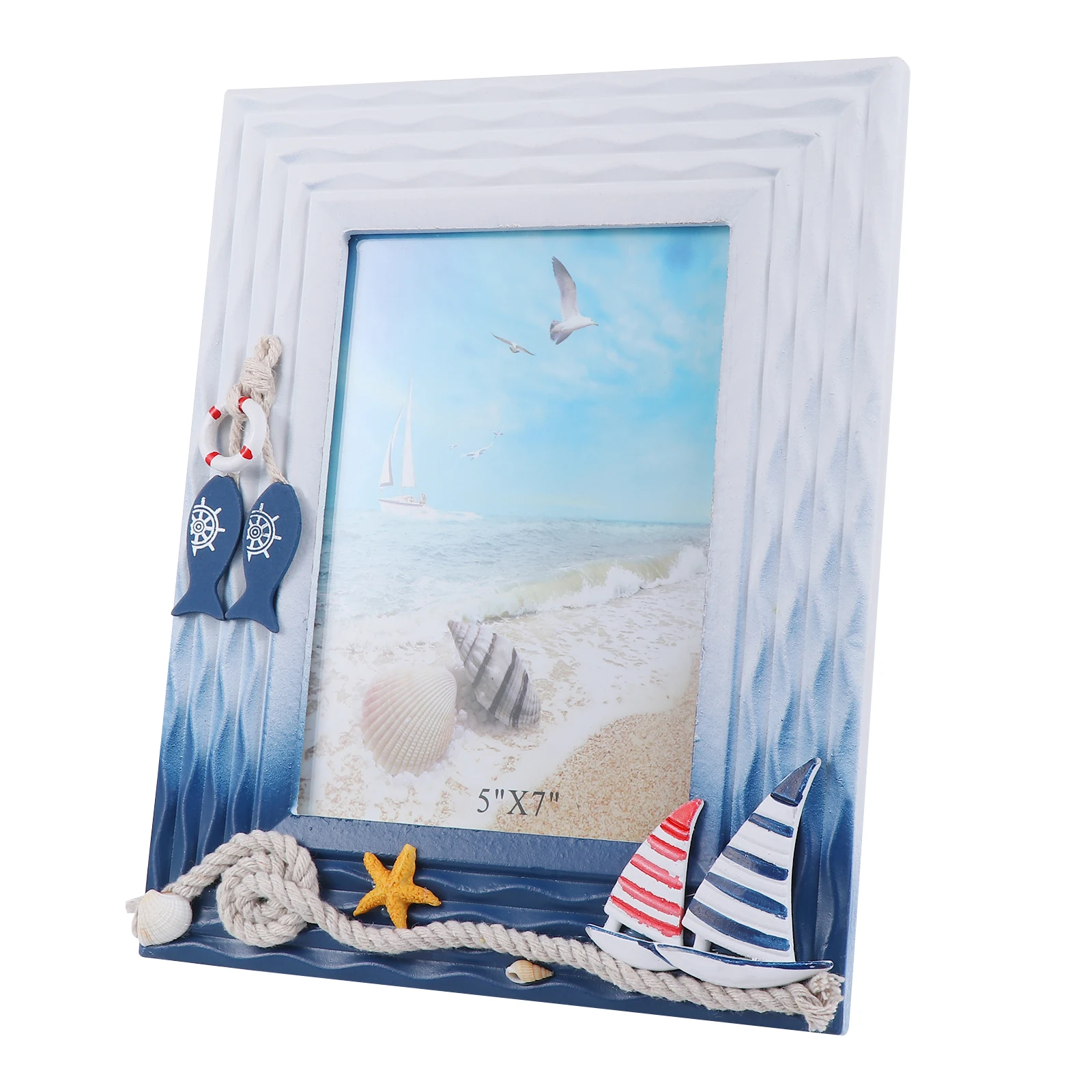 

1pc Wooden Photo Frame Practical Mediterranean Nautical Theme Picture Holder Ornament Desk Decor