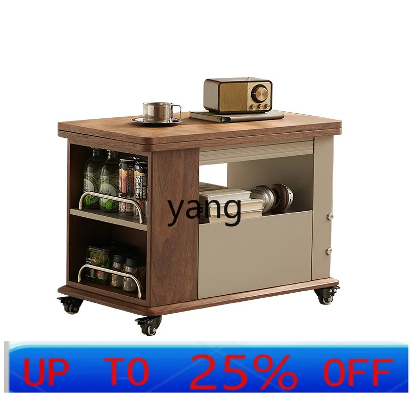 

LTT wabi-sabi wind movable folding side table solid wood small table living room multi-functional storage trolley coffee table