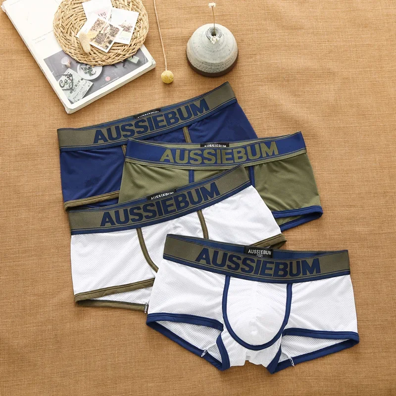 Aussiebum-ropa interior de malla para hombre, bóxer de cintura baja con bolsillo de malla transpirable, con letras, a la moda, para jóvenes