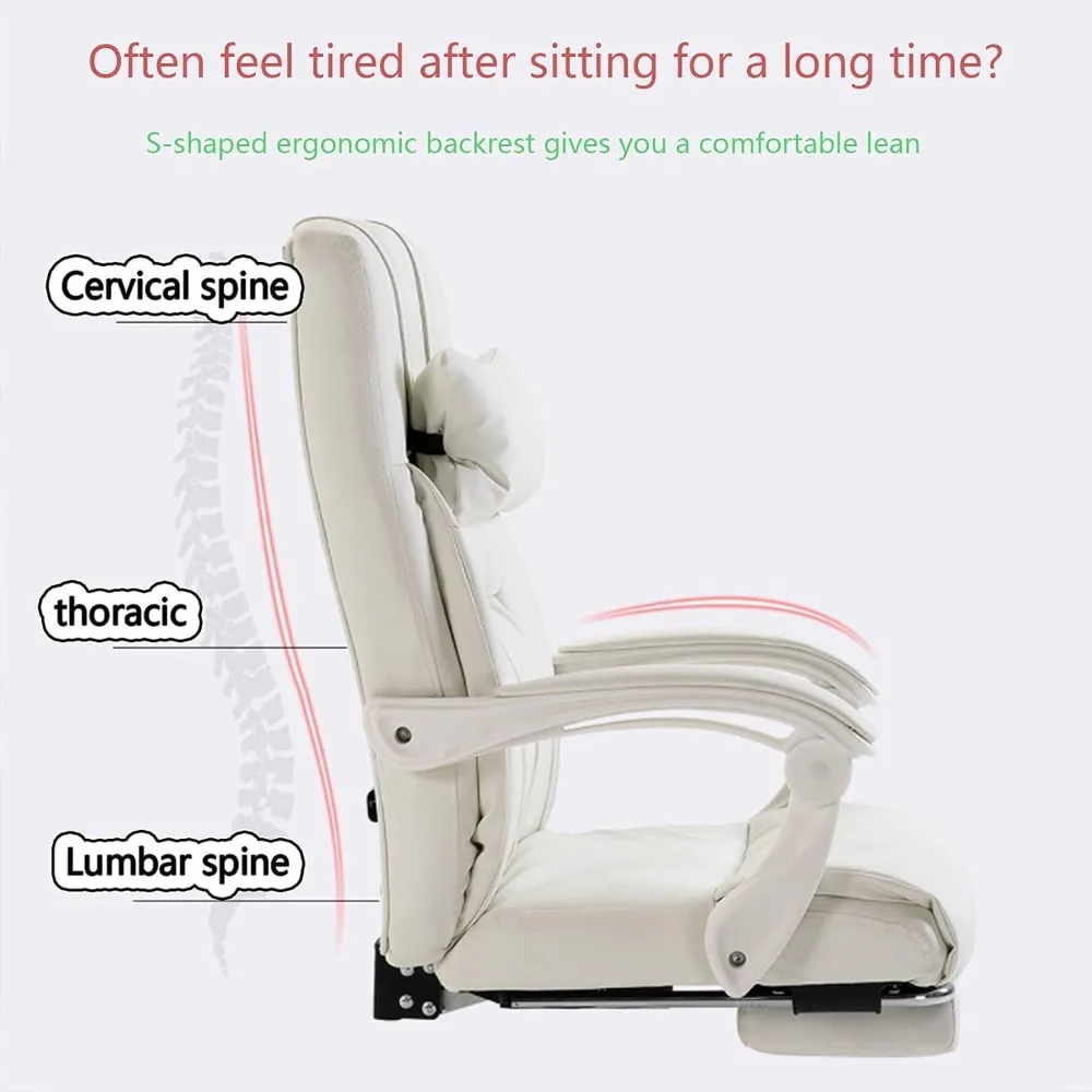 كراسي كمبيوتر مكتبية كراسي ألعاب بيضاء، كرسي ألعاب كمبيوتر مريح كبير وطويل كراسي مكتب تنفيذية مع قابلة للسحب