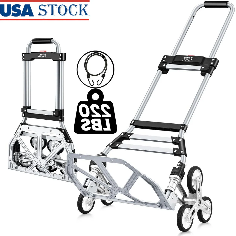 Stair Climber Hand Truck and Dolly 220 Lb Capacity Integrated Steel Frame Adjustable Handle Thick Aluminum Alloy Bottom Plate