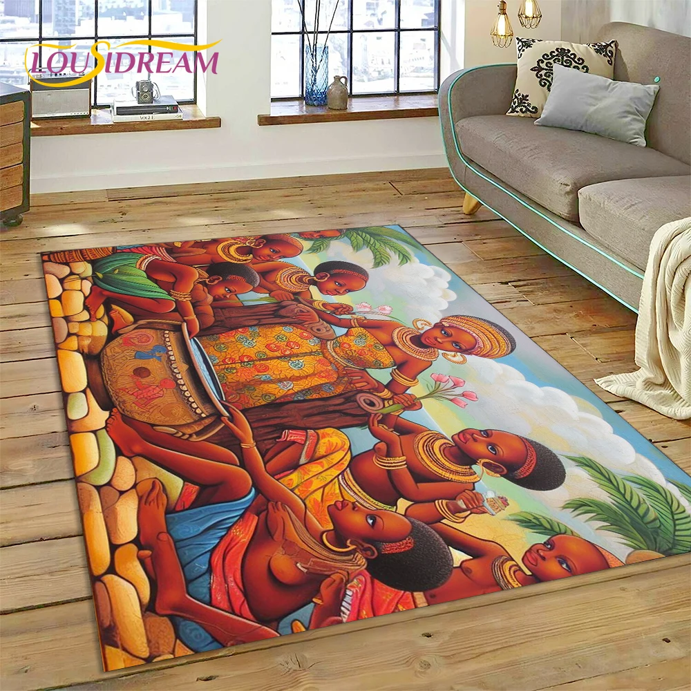 Cartoon Africa Ethiopian Custom Painting Art Carpet Rug for Bedroom Living Room Home Sofa Decoration,kids Large Decor Floor Mat