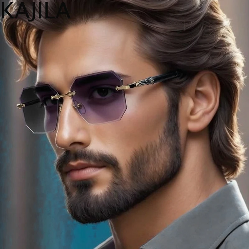 Square Rimless Punk Sunglasses Men 2025 Luxury Brand Vintage Steampunk Rectangle Frameless Sun Glasses For Male Driving Shades