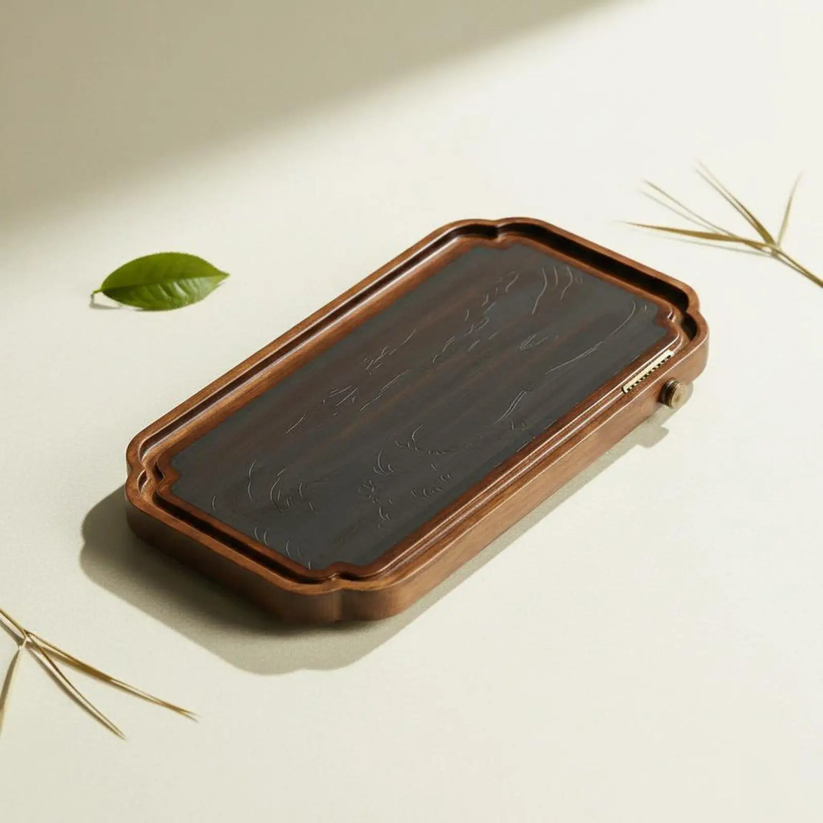 Heavy Bamboo Tea Tray with Double Layer Design for Teapot and Cups for Living Room Table Decor