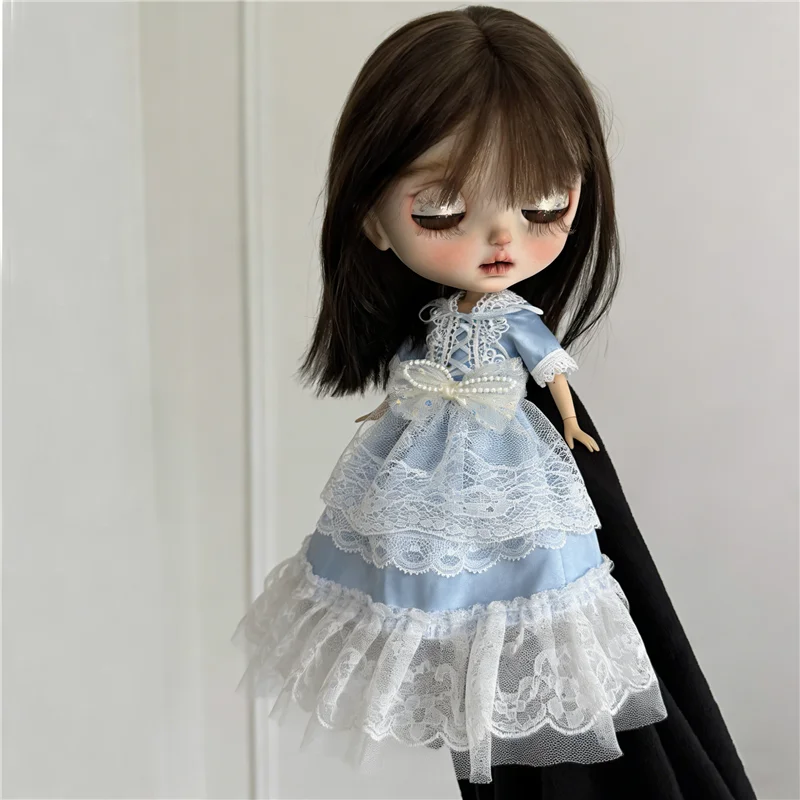 Cute Girl Sweet Dress For Blythe Doll Outfit Clothing Blue Princess Lace Dress Flower Coat Set Clothes BJD Doll 6/1 OB24 OB22