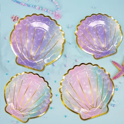 Laser Shell Disposable Tableware Ocean Mermaid Theme Shell Plate Cup Happy Under The Sea Girl 1st Birthday Party Decor Babyshowe