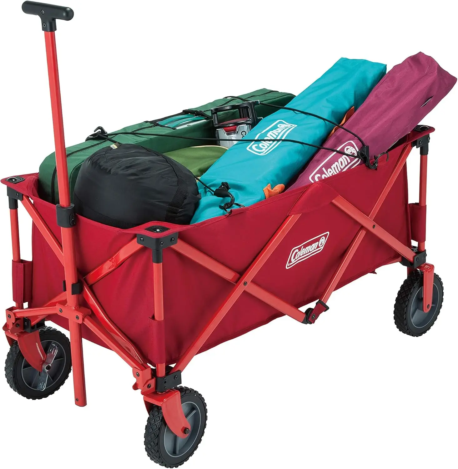 2000038421 Collapsible, Pull Wagon, 4 Wheel Festival Trolley, Portable Hand Cart, 52 x 97 x 57 cm, Red