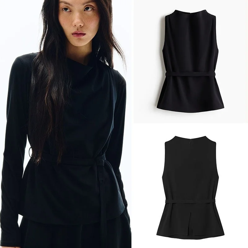 

Новая женская футболка с поясом, подчеркивающая талию, с круглым вырезом, модный этнический стиль для женщин.