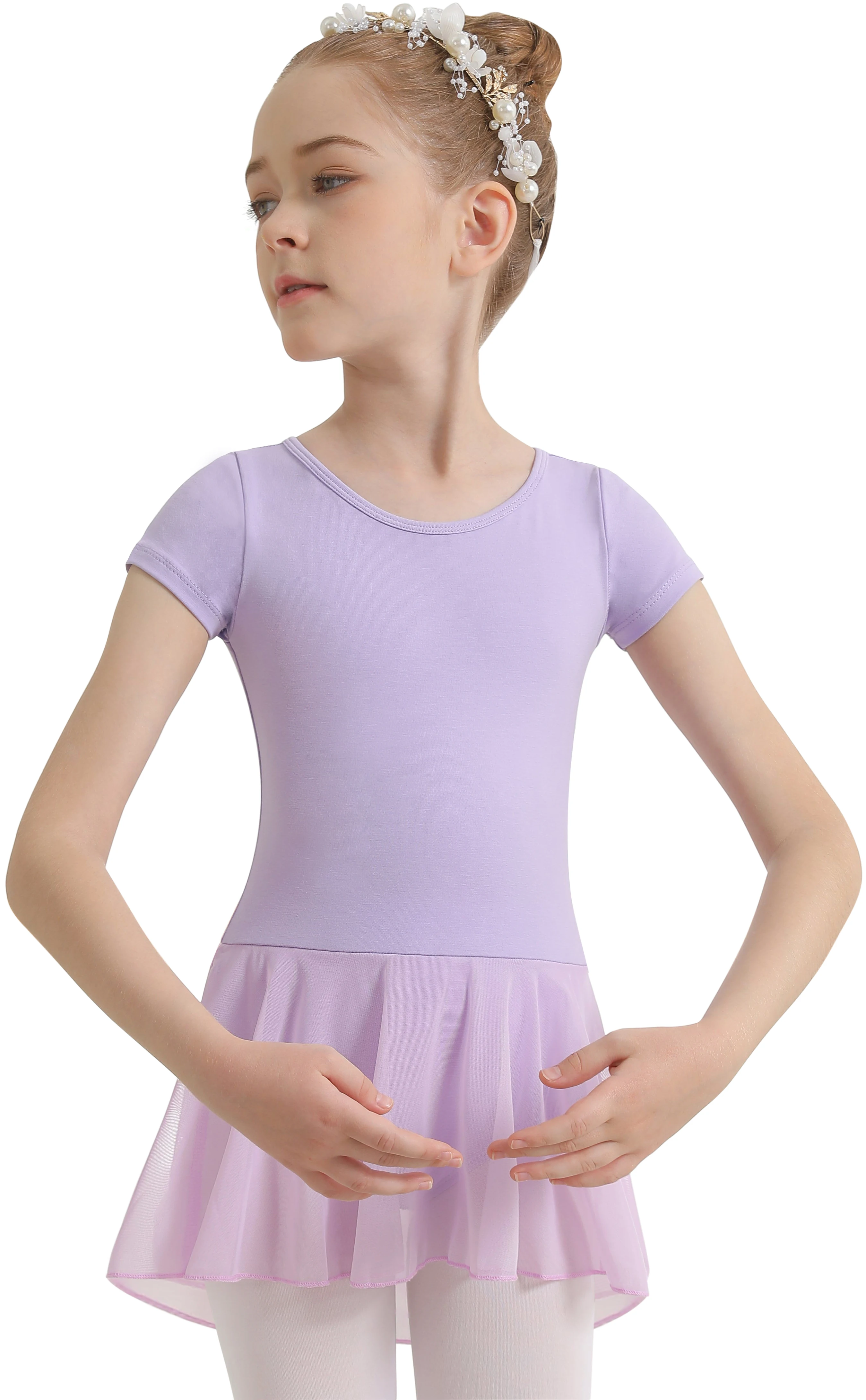 Girls Ballet Leotards for Dance Hollow Back Short Sleeve Skirted Dress for Dance(Toddler/Little Girl/Big Girl)