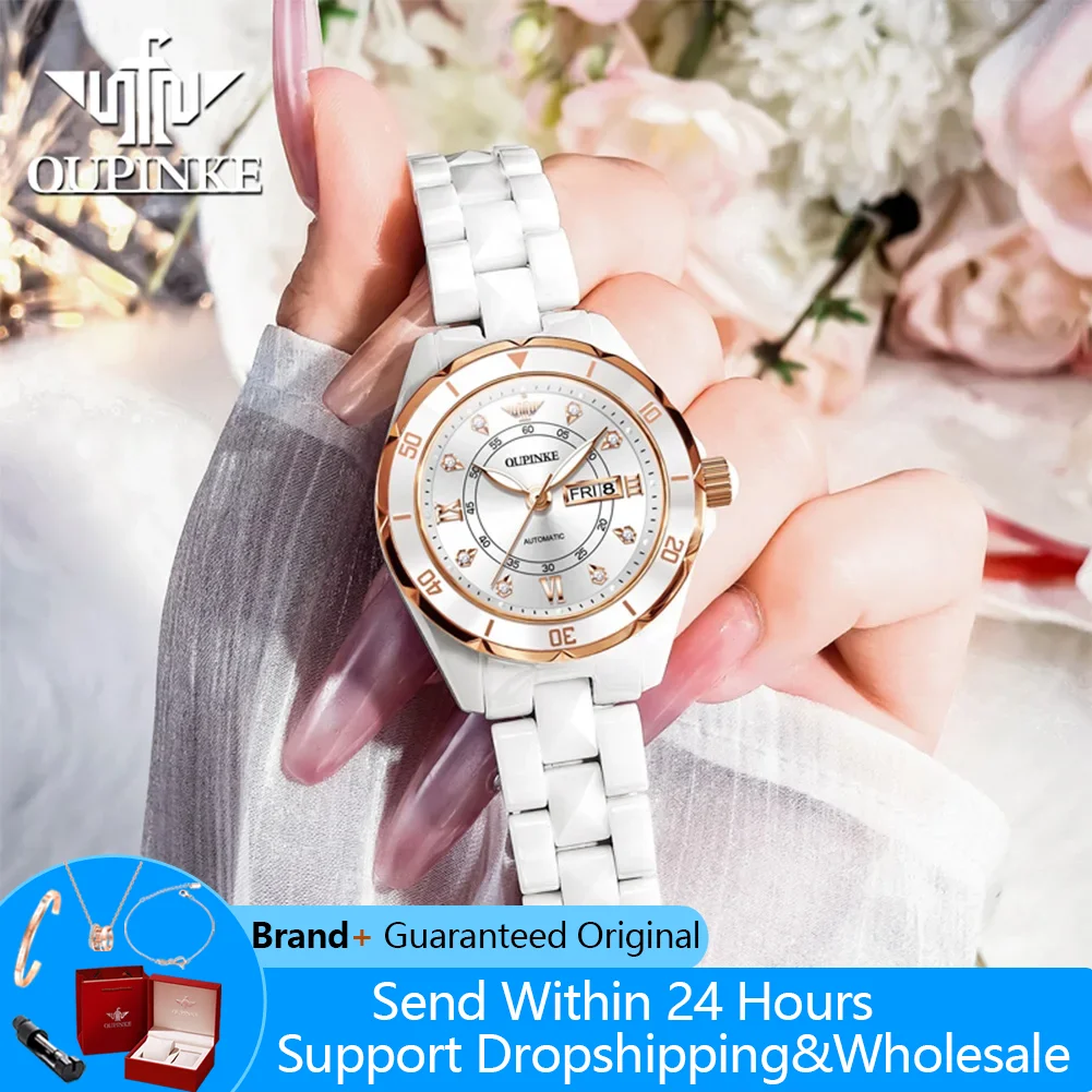 OUPINKE 3301 Women's Watches Japan Automatic Mechanical Wrist Watch for Woman Fully Ceramics Strap Elegant Luxury Ladies Watches