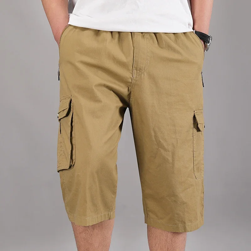 Men's Cropped Shorts Pure Cotton Loose Fitting Casual Solid Color Versatile Work Shorts Summer Shorts