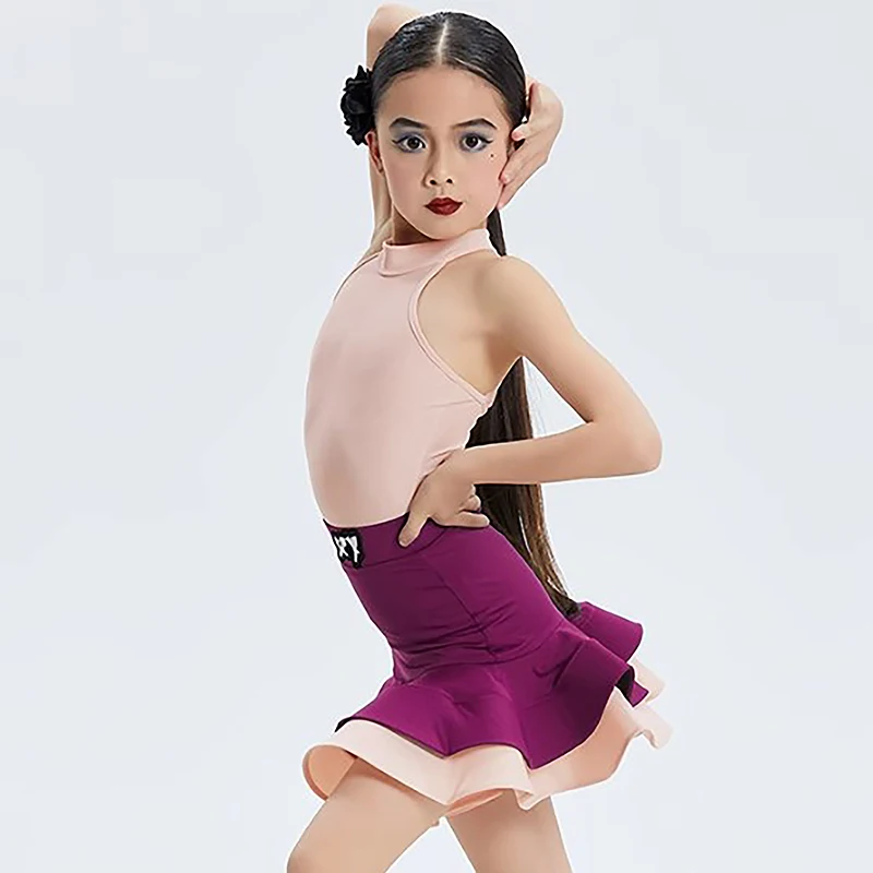 Body senza maniche per danza latina per bambina e gonna a lisca di pesce, costume da ballo per sala da ballo, rumba, abbigliamento da ballo