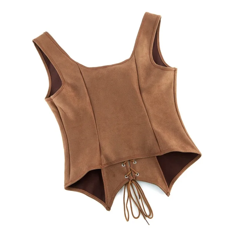 Vintage Brown Pirate Corset Tank Top Sexy Women Gothic Front Lace Up Bustier Crop Tops Vest Steampunk Korsett image 4