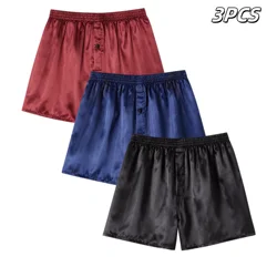 Jup11:39:secret-Boxer en satin uni pour homme, confortable, décontracté, bas de maison, caleçon avec ceinture élastique, 3 pièces