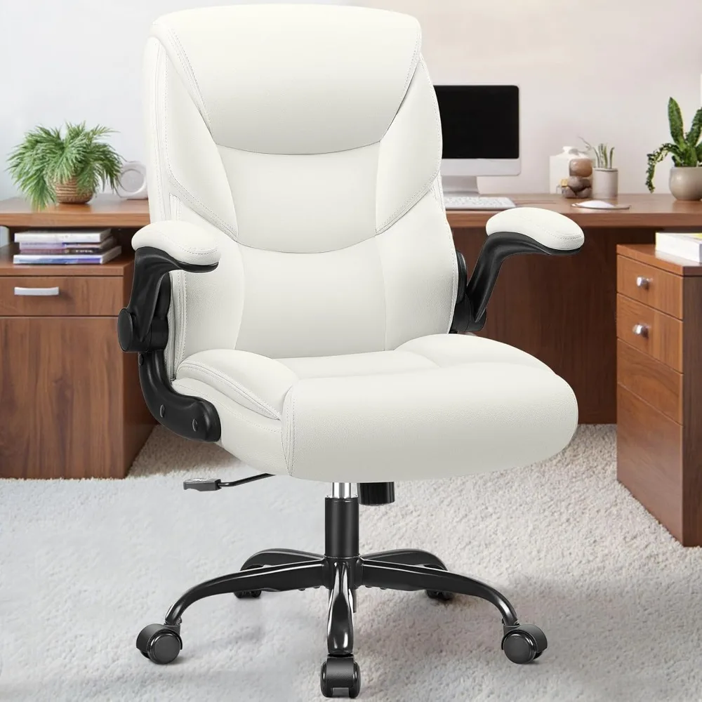 كرسي مكتب جلدي، كرسي مكتب صغير مريح من البولي يوريثان، كرسي كمبيوتر مريح بعجلات ومساند للذراعين قابلة للطي، قابلة للتعديل