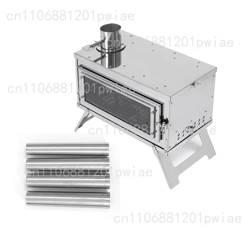 Estufa de cristal para tienda de campaña al aire libre, horno calefactor de invierno, estufa de leña plegable de acero inoxidable