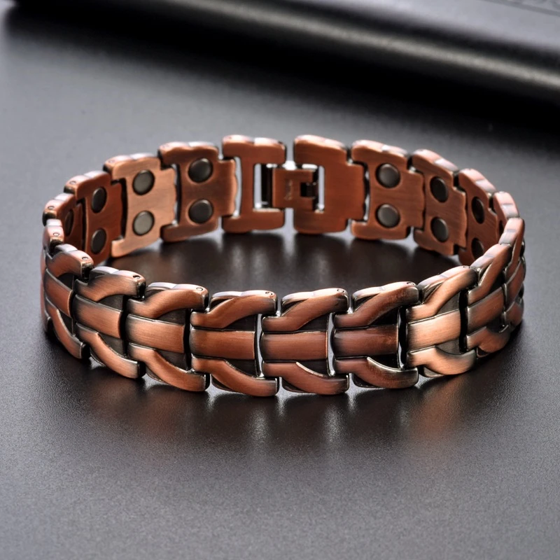 Trendy 16mm Magnetic Copper Bracelet for Men, Pure Metal Magnet Therapy Hand Chain, Health Energy Wristband, Ideal Gift for Men