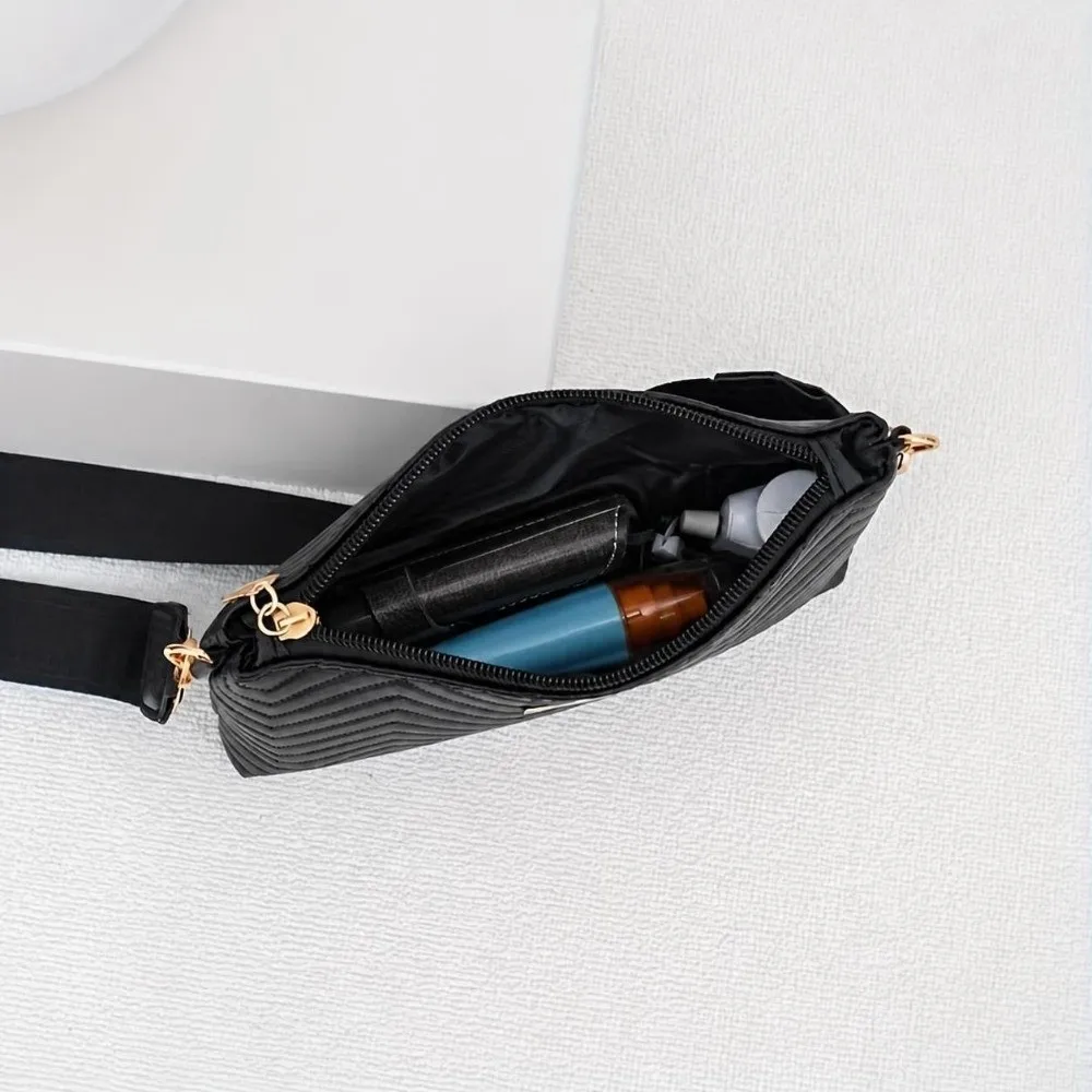 New Quilted Women's Shoulder Bag Solid Color Adjustable Small Shoulder Purse Wave Patterned PU Crossbody Bag Ladies Handbag
