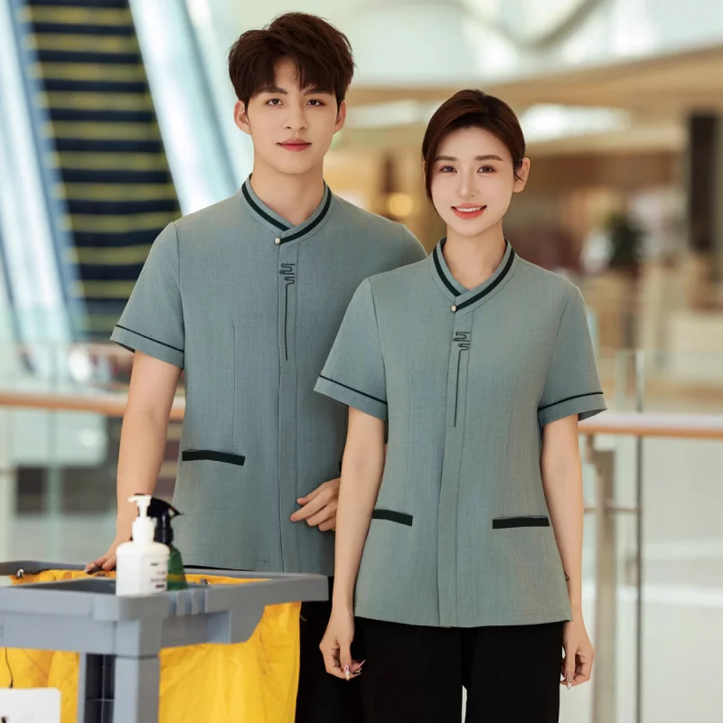 

Летняя униформа с коротким рукавом для уборщиков гостиничных номеров, рабочая одежда для сотрудников торговых центров и уборщиков помещений, летняя одежда для уборщиков.