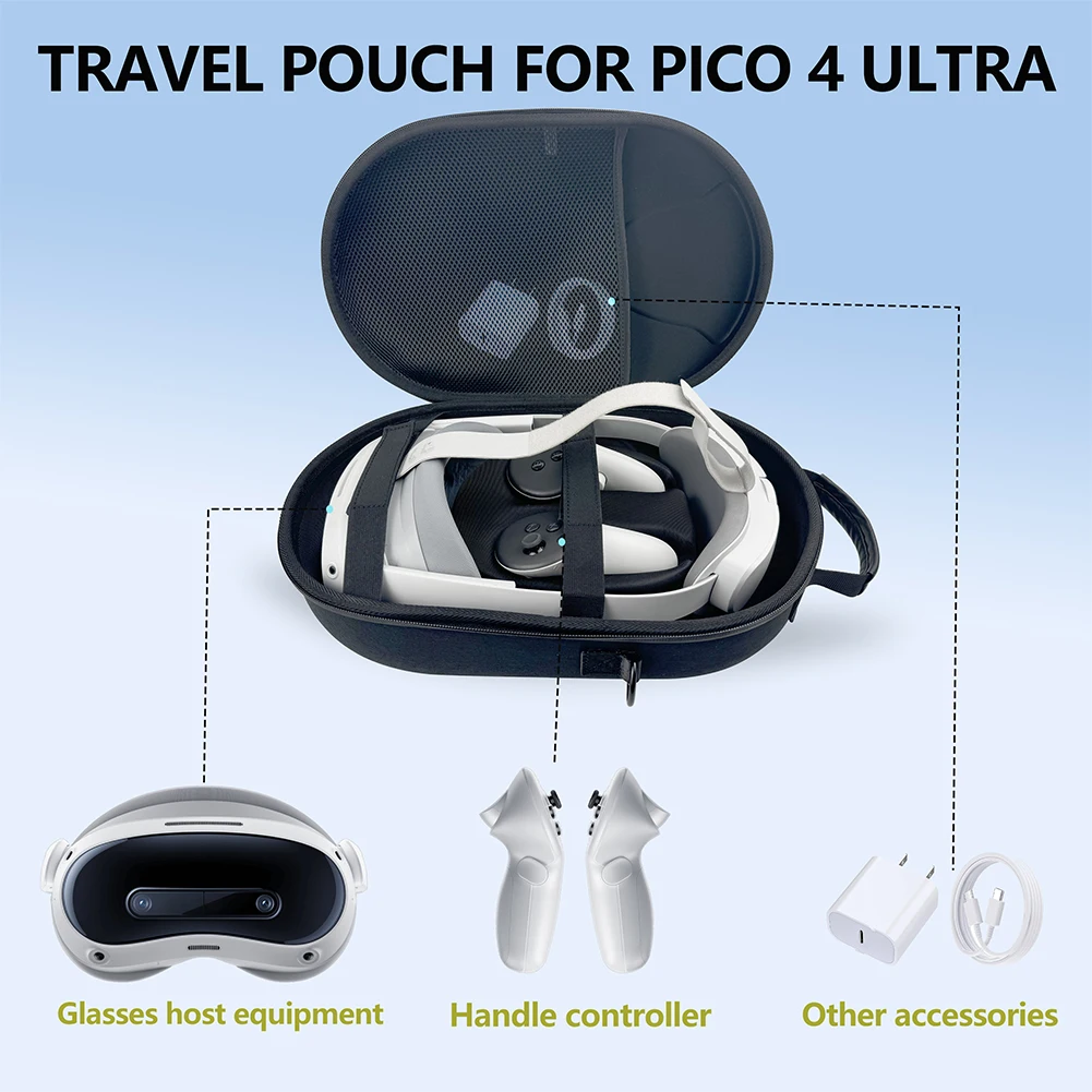 VR Glasses Storage Bag Shockproof Travel Case EVA for Meta Quest 3/Quest 3S/Pico 4 Ultra VR Headset