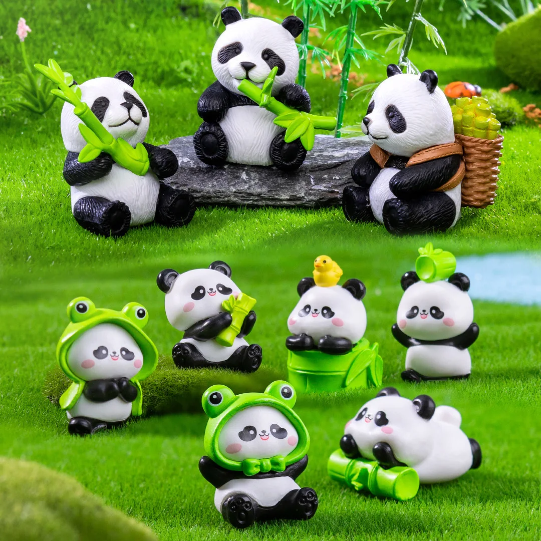4Pcs New Panda Figurine Diy Home Kawaii Room Decor Miniature Fairy Garden Decoration Accessories Modern Children's Birthday Gift