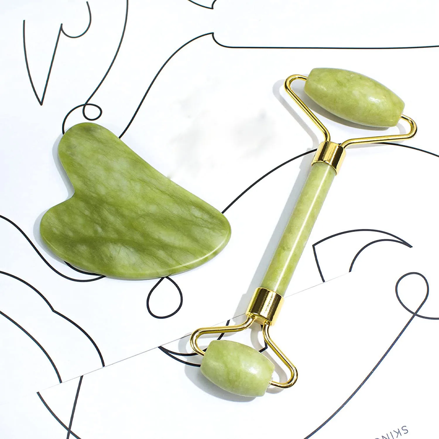 ลูกกลิ้งหินธรรมชาติใหม่สำหรับนวดหน้า คอ ตา เครื่องมือดูแลสุขภาพ แผ่นขูดกล้ามเนื้อ เครื่องมือบำรุงผิวหน้า