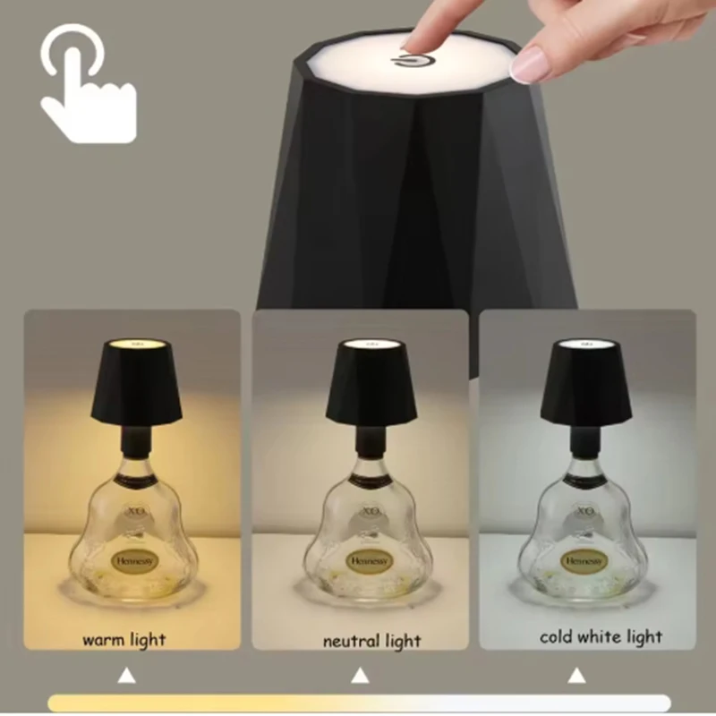 Wireless Wine Bottle Table Lamp Touch Control 3-Color Stepless Dimming Night Light Suitable for Bar Wine Bottle Table Lamp