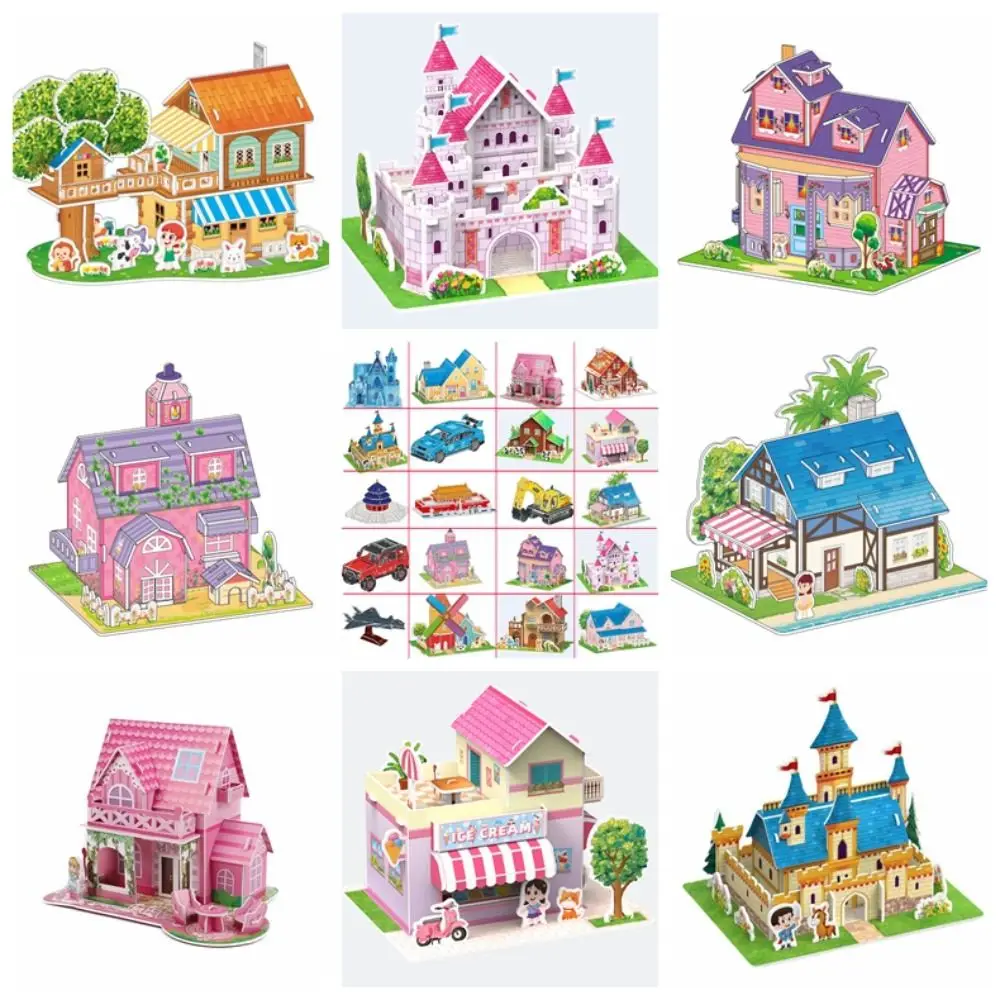 DIY Assembled Building Model Paper 3d Puzzles Educational Toys Children's Prize Gift EVA Cardboard Cartoon Castle Puzzle
