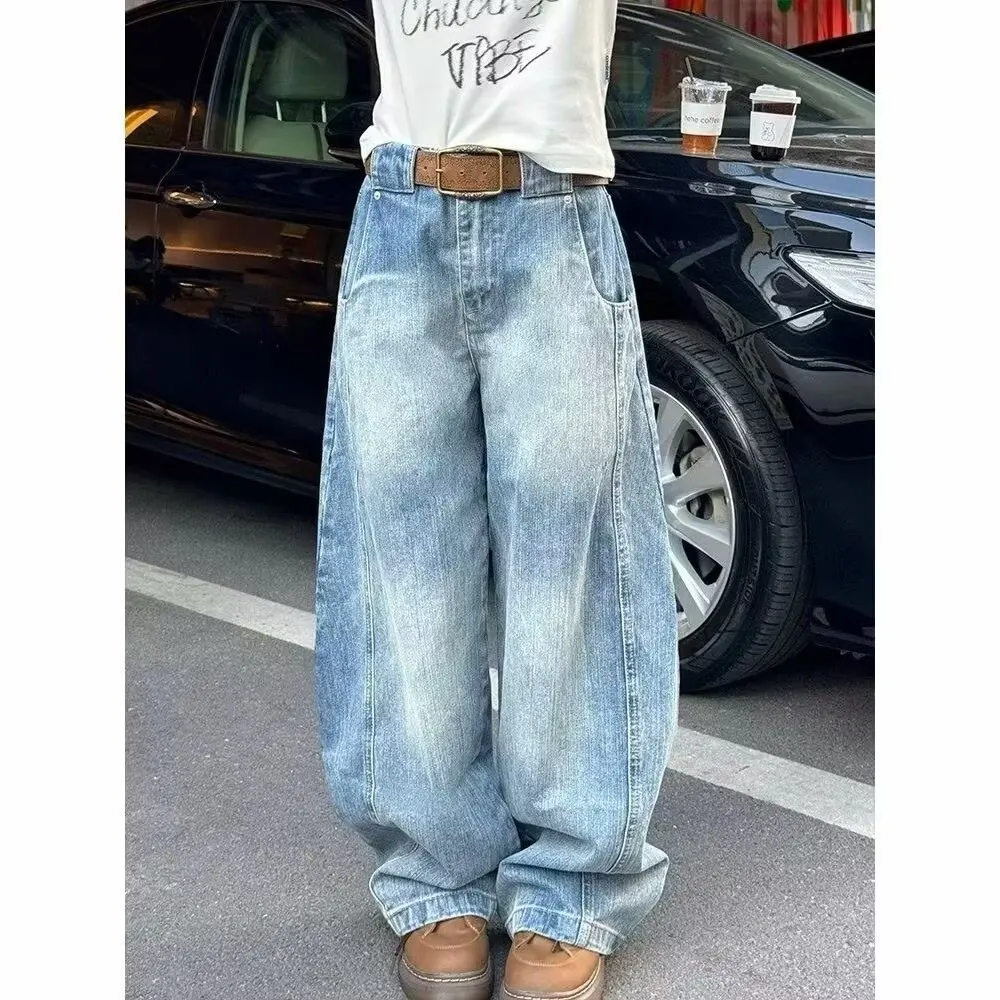 

Retro Washed Deconstruction Scimitar Jeans Spring And Autumn New High Waist Straight Wide Leg Sickle Pants