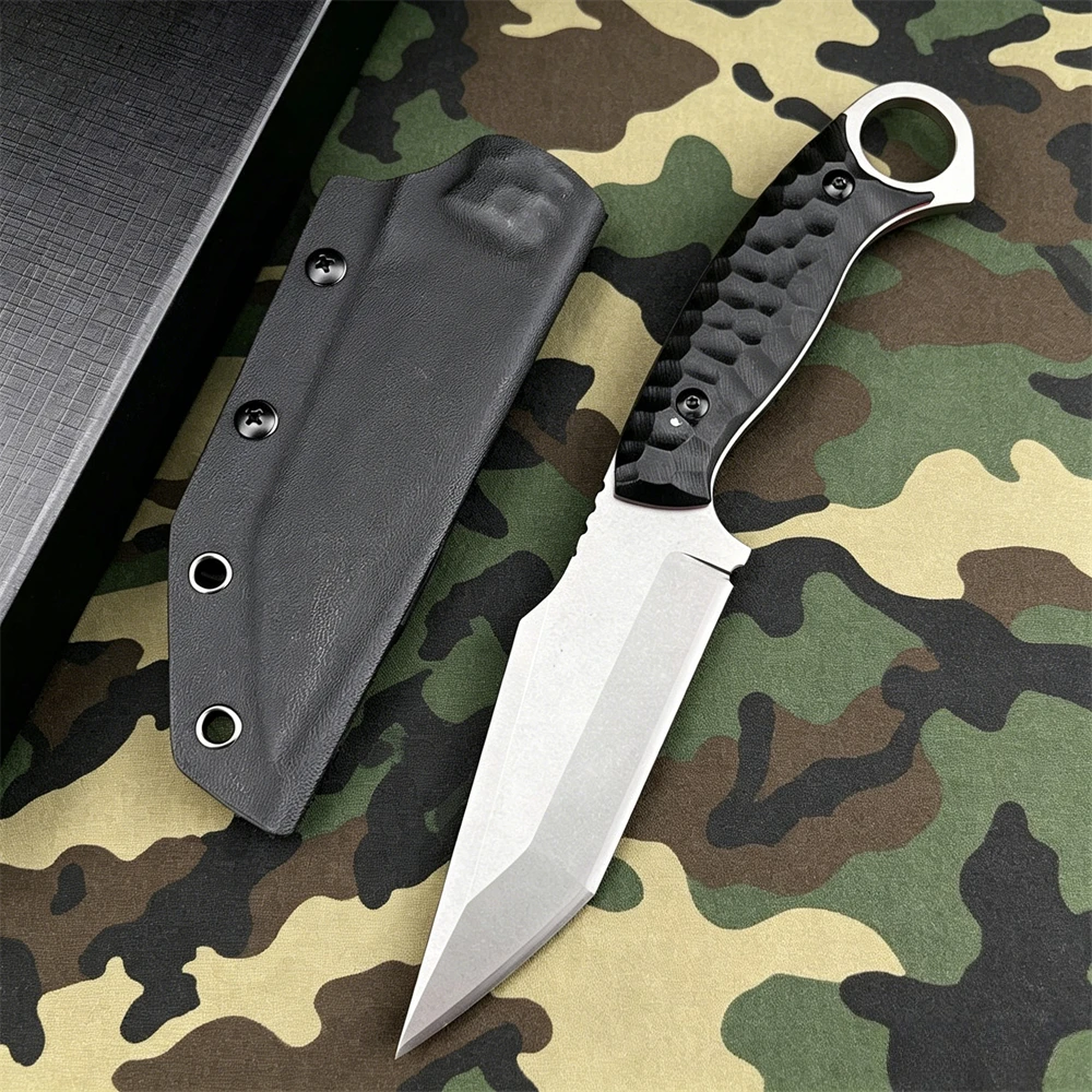 アウトドア多目的固定刃サバイバルナイフ-フルタング-7cr13movブレード-ノンスリップg10ハンドル-キャンプ、狩猟用-男性へのギフト