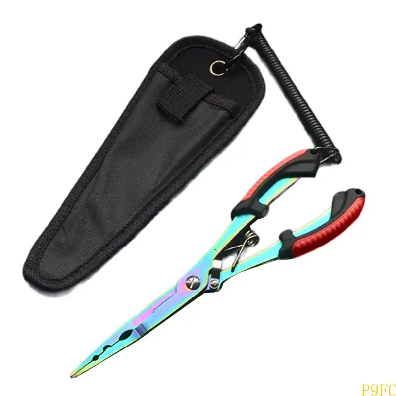 P9FC Fishing Plier Hook Remover Long Nose Fish Plier Hook Remover Colorful Steel Braids Cutter Split Rings Fishing Plier