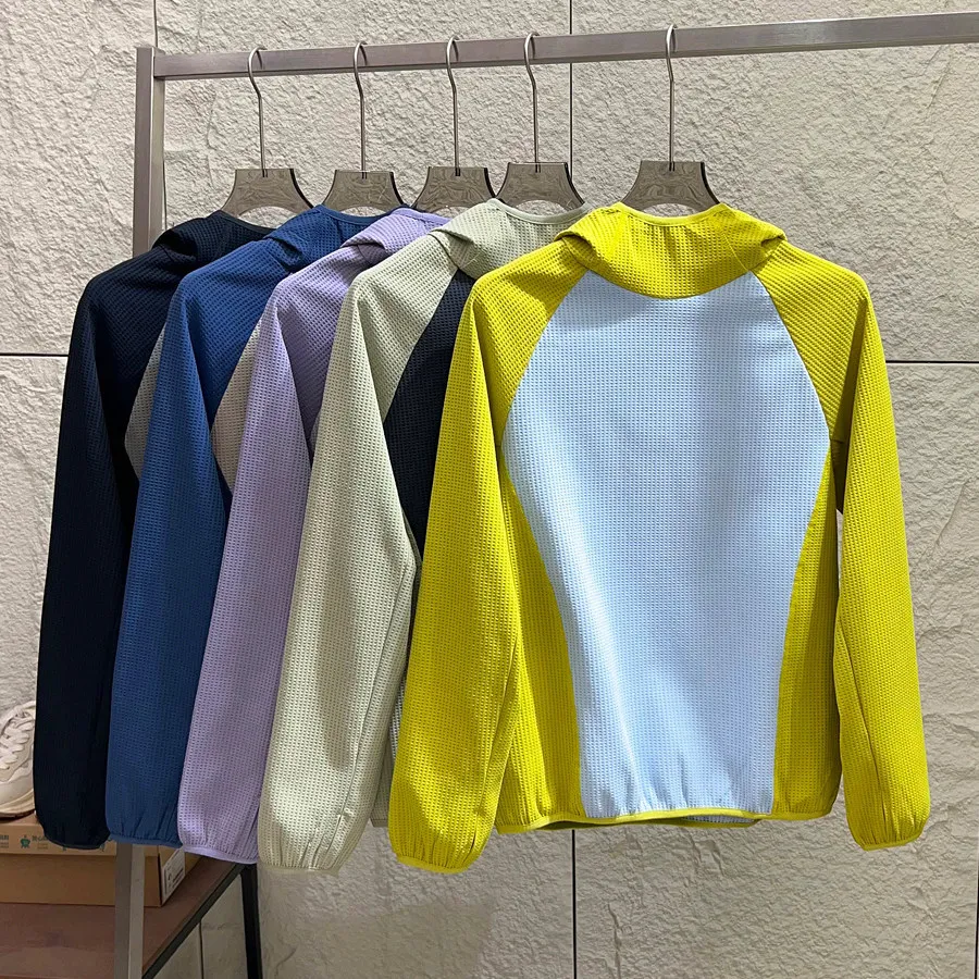 Unisex Mountain-Style Color-Block-Kapuzenpullover – Atmungsaktives Waffelstrick-Langarmshirt für Outdoor-Wanderungen & Radfahren – Detail 2