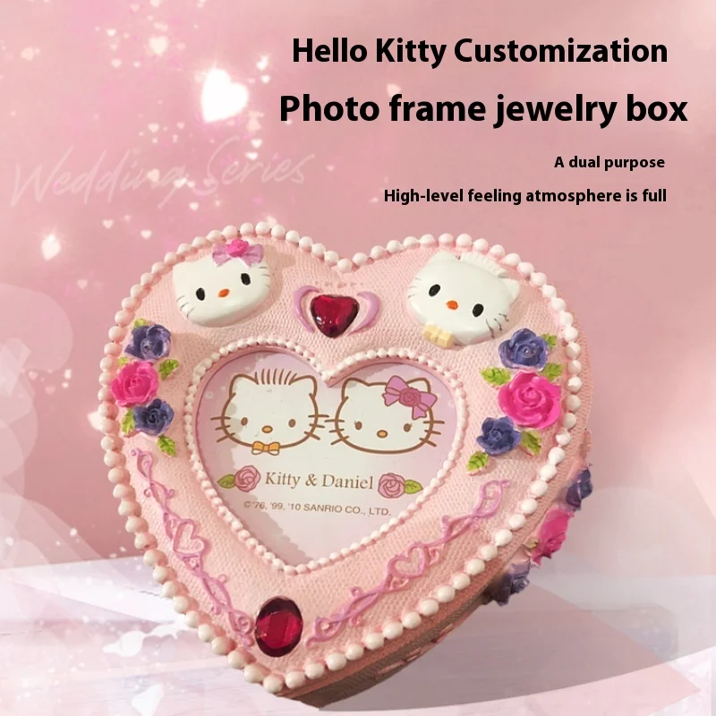 Sanrio Hello Kitty Storage Box Anime Peripheral Jewelry Box Photo Frame Resin Earring Organizer Case Artware Xmas Souvenir Gift