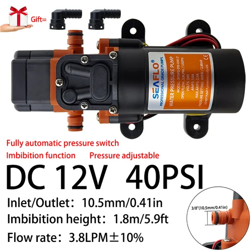 Pequeña bomba de diafragma de refuerzo para autocaravana DC12V 40PSI, bomba autocebante para barco, limpieza de alta presión, riego, máquina de bebidas