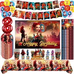 New Disney Descendants Birthday Party Decoration Balloon Disposable Tableware Backdrop Banner Cake Topper Baby Shower