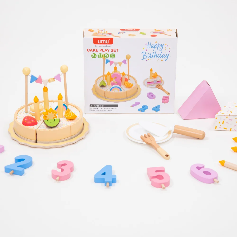 Juguetes de pastel de cumpleaños de simulación para niños, juego de simulación para niños, rodajas de pastel de fiesta de cumpleaños, juguetes educativos divertidos para cocina de bebé