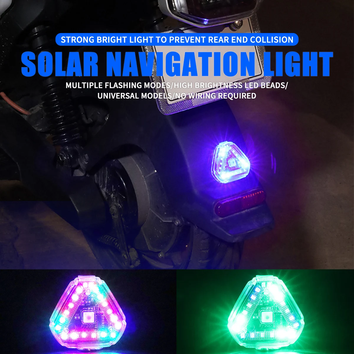 

Solar Power Strobe Warning Light Motorcycle Car Motorbike Colorful Waterproof LED Night Rear Collision Flashing Siganl Lamp For