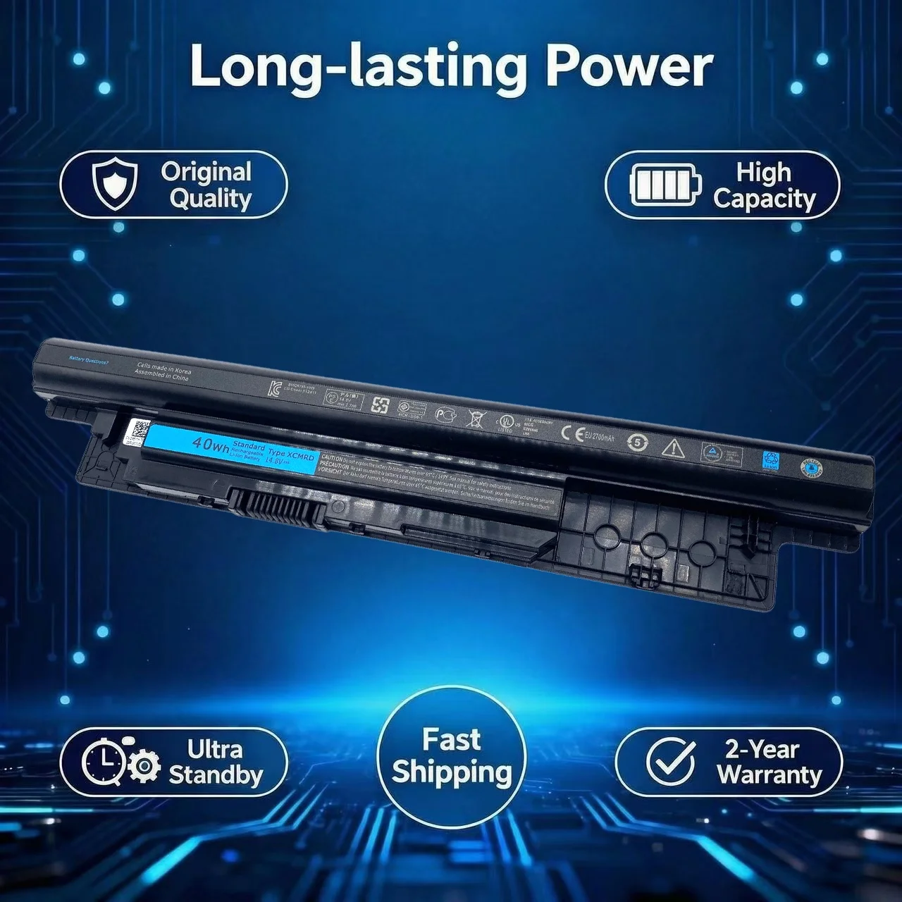 New XCMRD 40Wh 14.8V Laptop Battery For DELL Inspiron 15 3000 3421 3721 5421 5521 17R 5721 3521 3437 3537 5437 5537 3737 5737