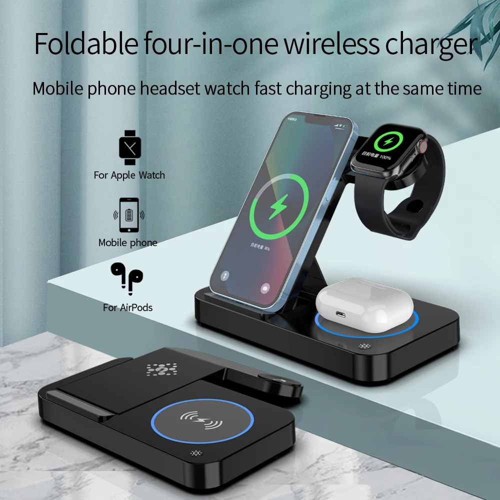 

3 in 1 Wireless Charger Stand for iPhone Apple Watch AirPods with Magnetic Type-C USB Port - Convenient Charging Solution
