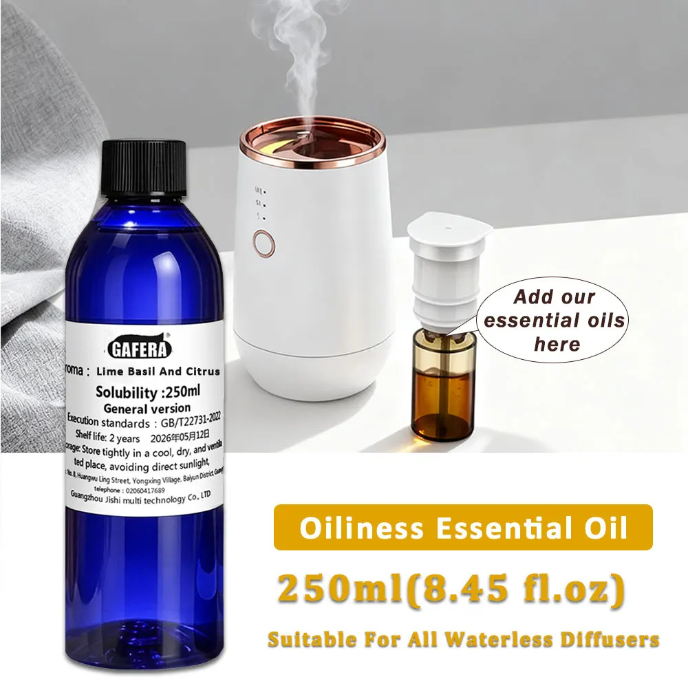 GAFERA 250ml (8.45 fl.oz) Lime Basil Citrus Aroma Essential oils, For Waterless Diffuser, Fragrance Machine Replenishes Essence