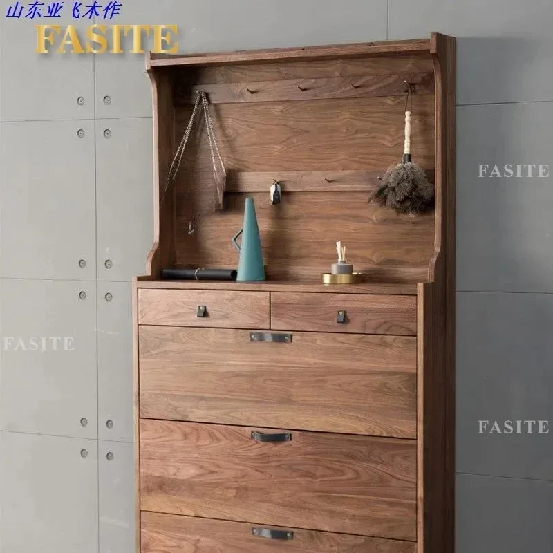 For Solid Wood Black Walnut Ultra Thin Shoe Cabinet Household Cherry Wood Multi Functional Simple Modern Tipping Bucket Small